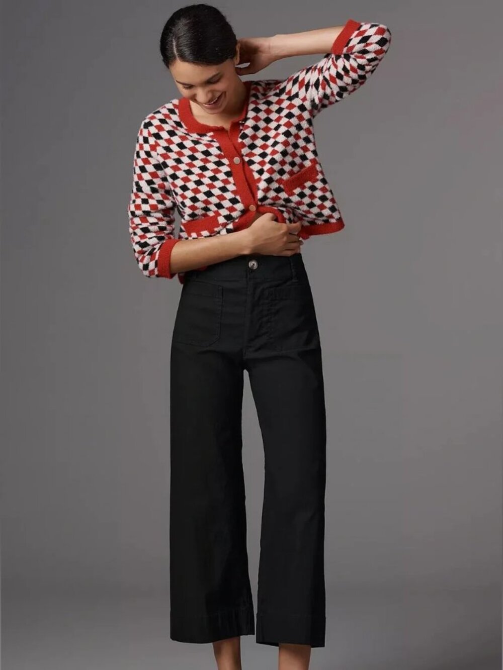 ANTHROPOLOGIE Maeve Colette High-Rise Wide-Leg Cropped Pants, Black, Size 27.